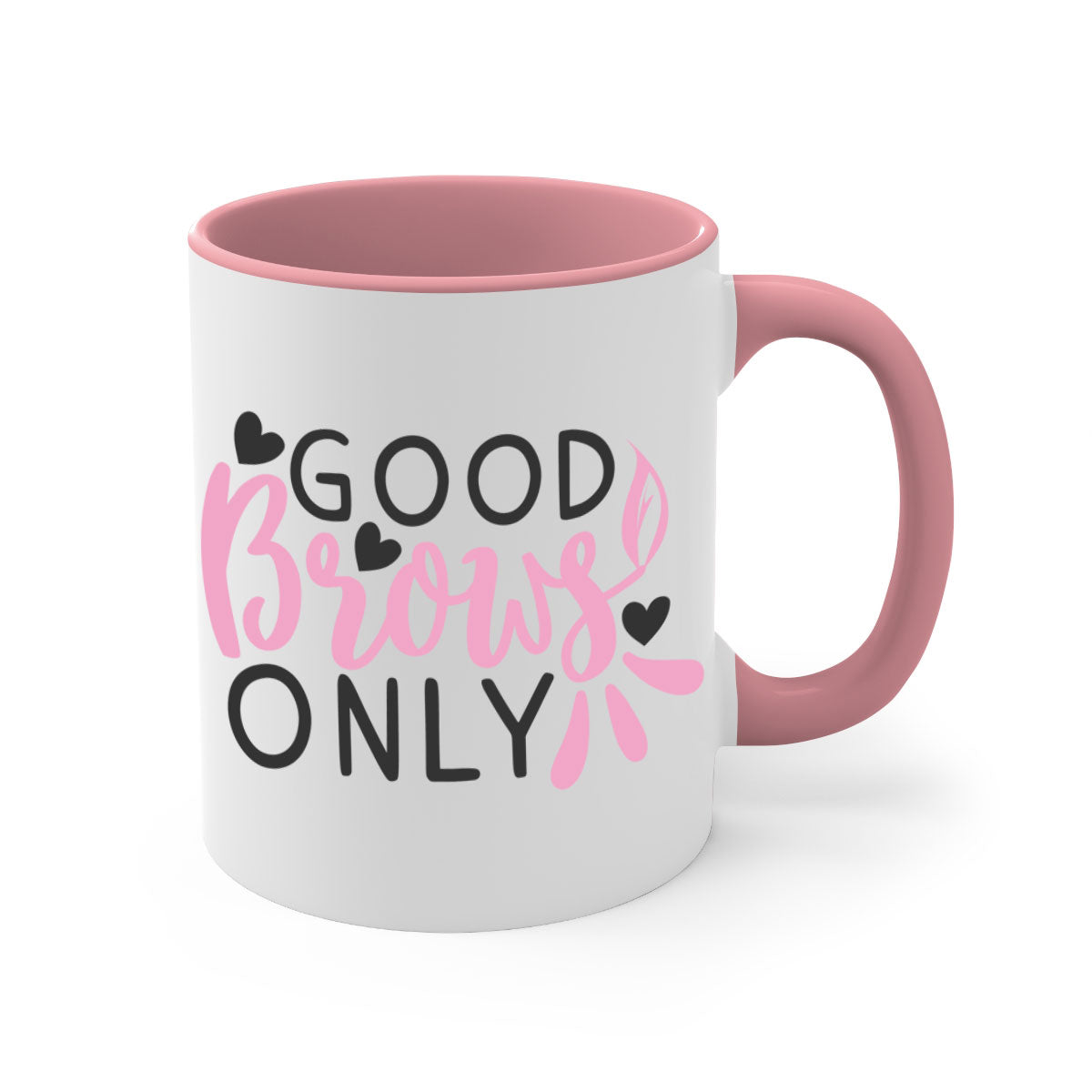 Good Brows Only Style 156# two-tone ceramic coffee mug with colored handle and glossy finish.
