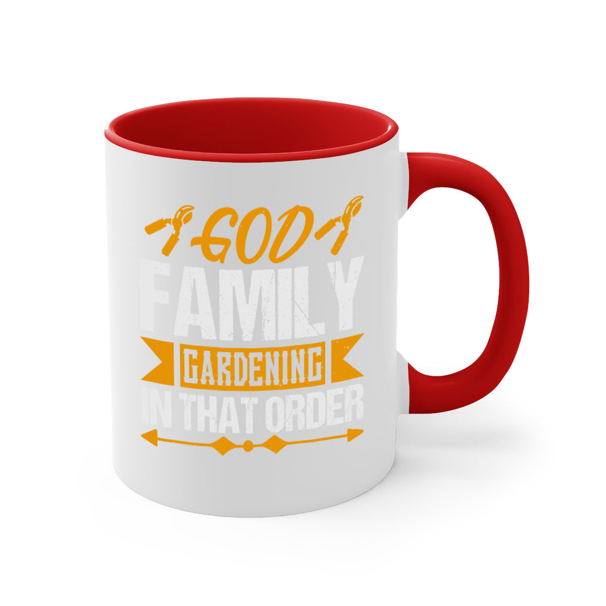 A stylish two-tone God Family Gardening mug with a glossy finish, featuring a colored handle and interior, available in five colors.