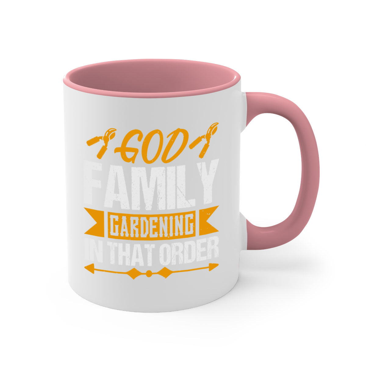 A stylish two-tone God Family Gardening mug with a glossy finish, featuring a colored handle and interior, available in five colors.