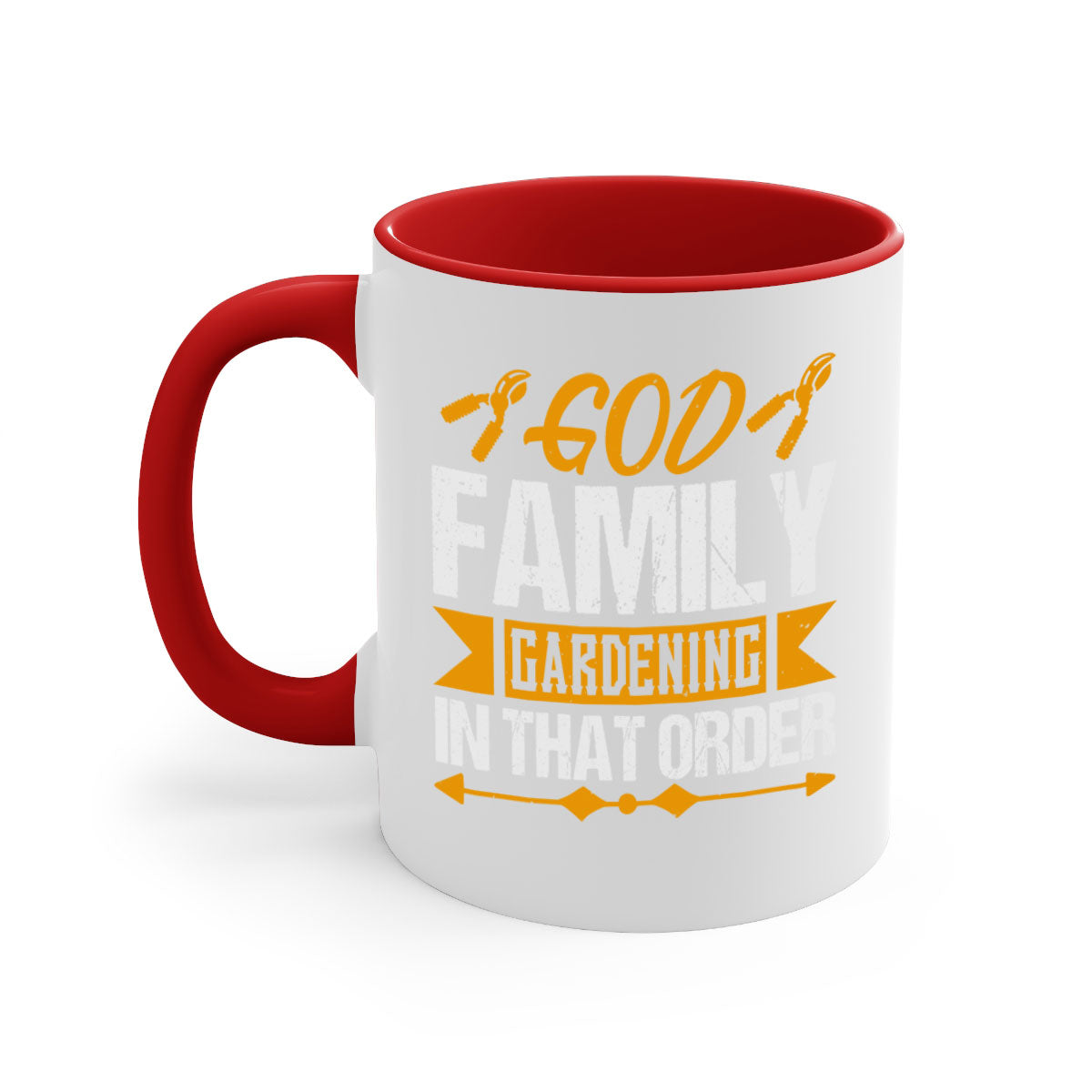 A stylish two-tone God Family Gardening mug with a glossy finish, featuring a colored handle and interior, available in five colors.