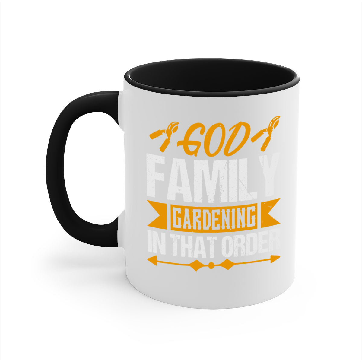 A stylish two-tone God Family Gardening mug with a glossy finish, featuring a colored handle and interior, available in five colors.