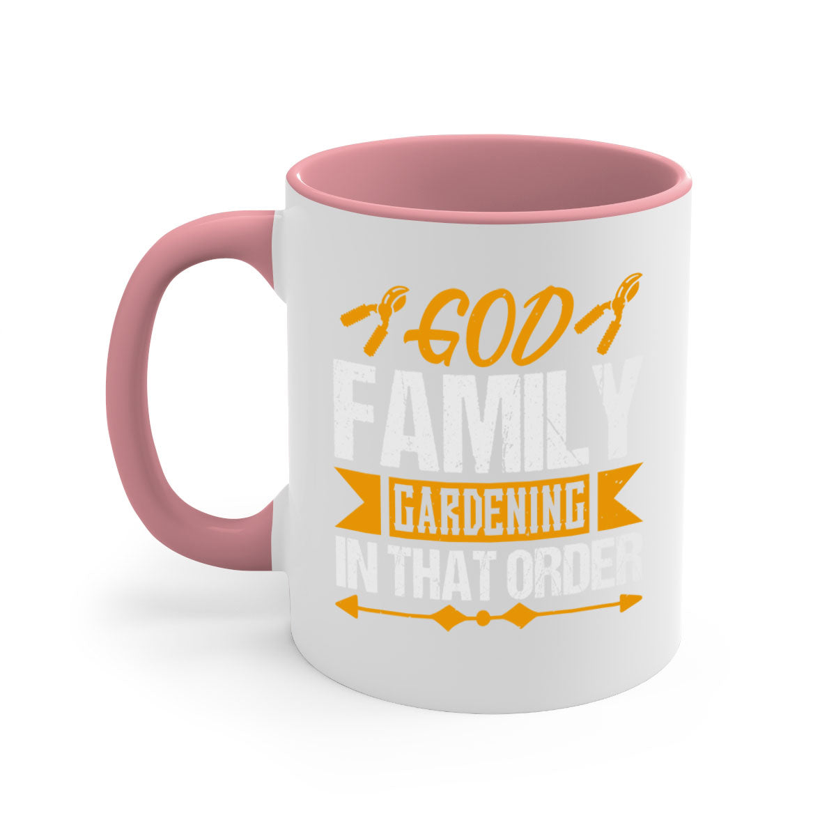 A stylish two-tone God Family Gardening mug with a glossy finish, featuring a colored handle and interior, available in five colors.