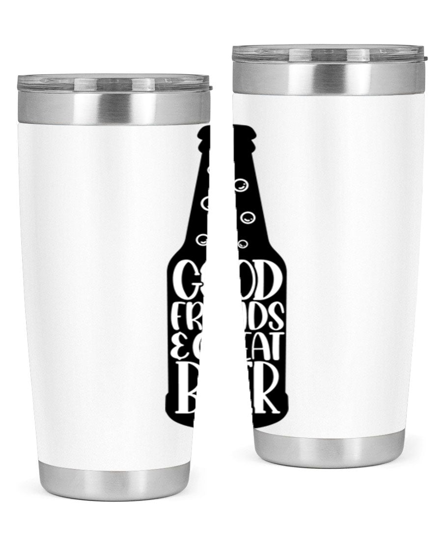 Good Friends Great Beer 39# Tumbler in stainless steel with a drink-thru lid, perfect for hot and cold beverages.