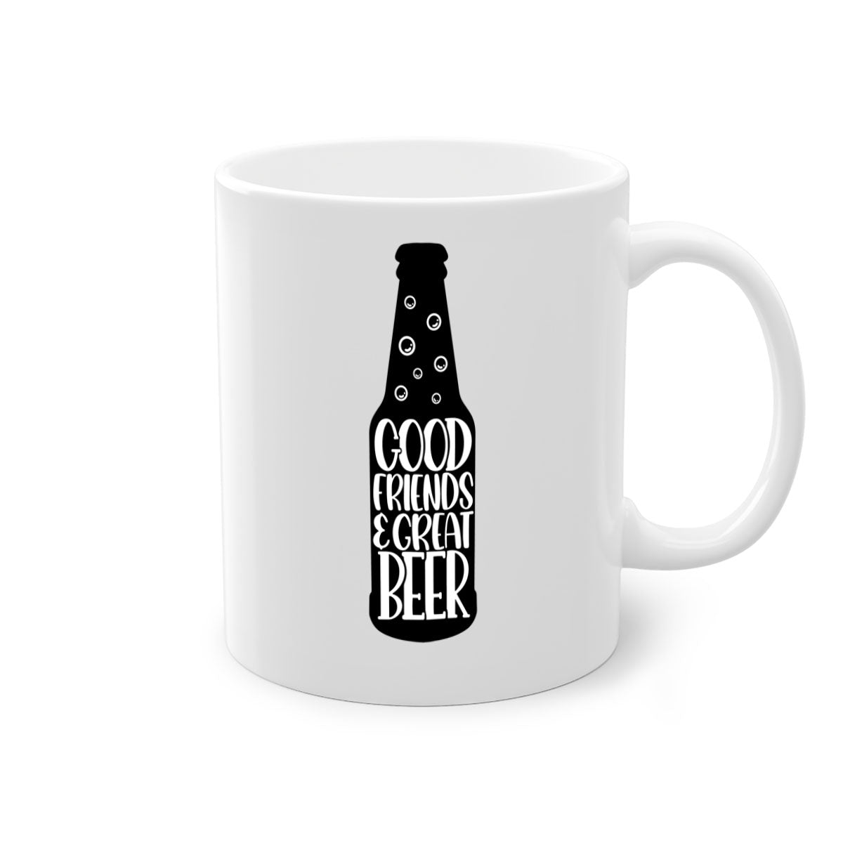 Good Friends Great Beer Mug with colorful handle and glossy finish, available in multiple colors and sizes.