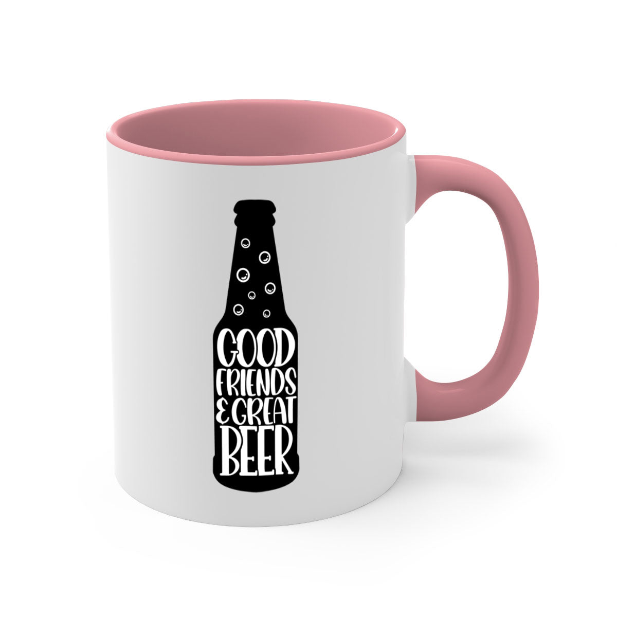 Good Friends Great Beer Mug with colorful handle and glossy finish, available in multiple colors and sizes.