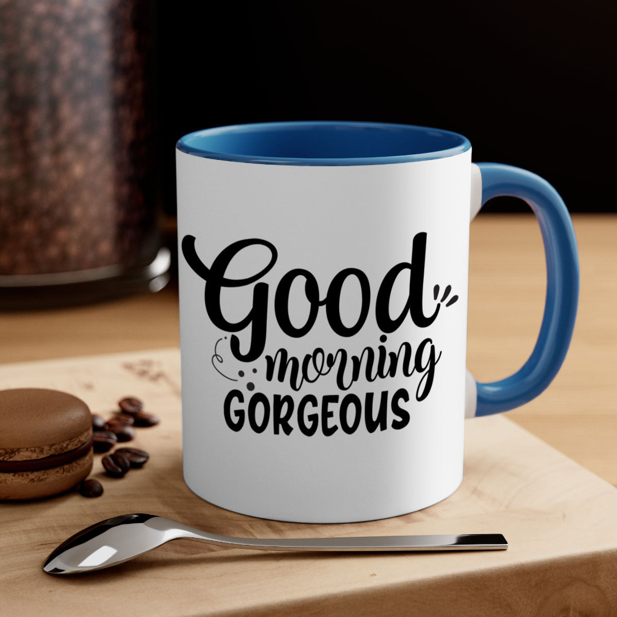 Good Morning Gorgeous 77# Mug with colorful handle and glossy finish, available in multiple colors and sizes.