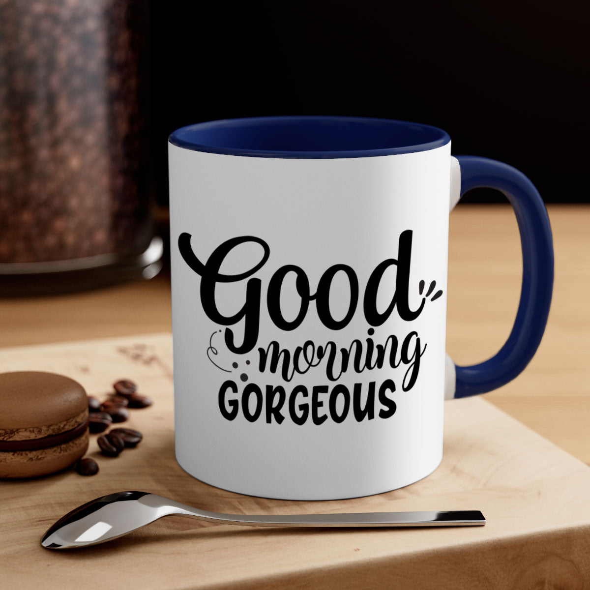 Good Morning Gorgeous 77# Mug with colorful handle and glossy finish, available in multiple colors and sizes.