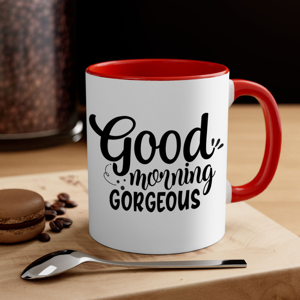 Good Morning Gorgeous 77# Mug with colorful handle and glossy finish, available in multiple colors and sizes.