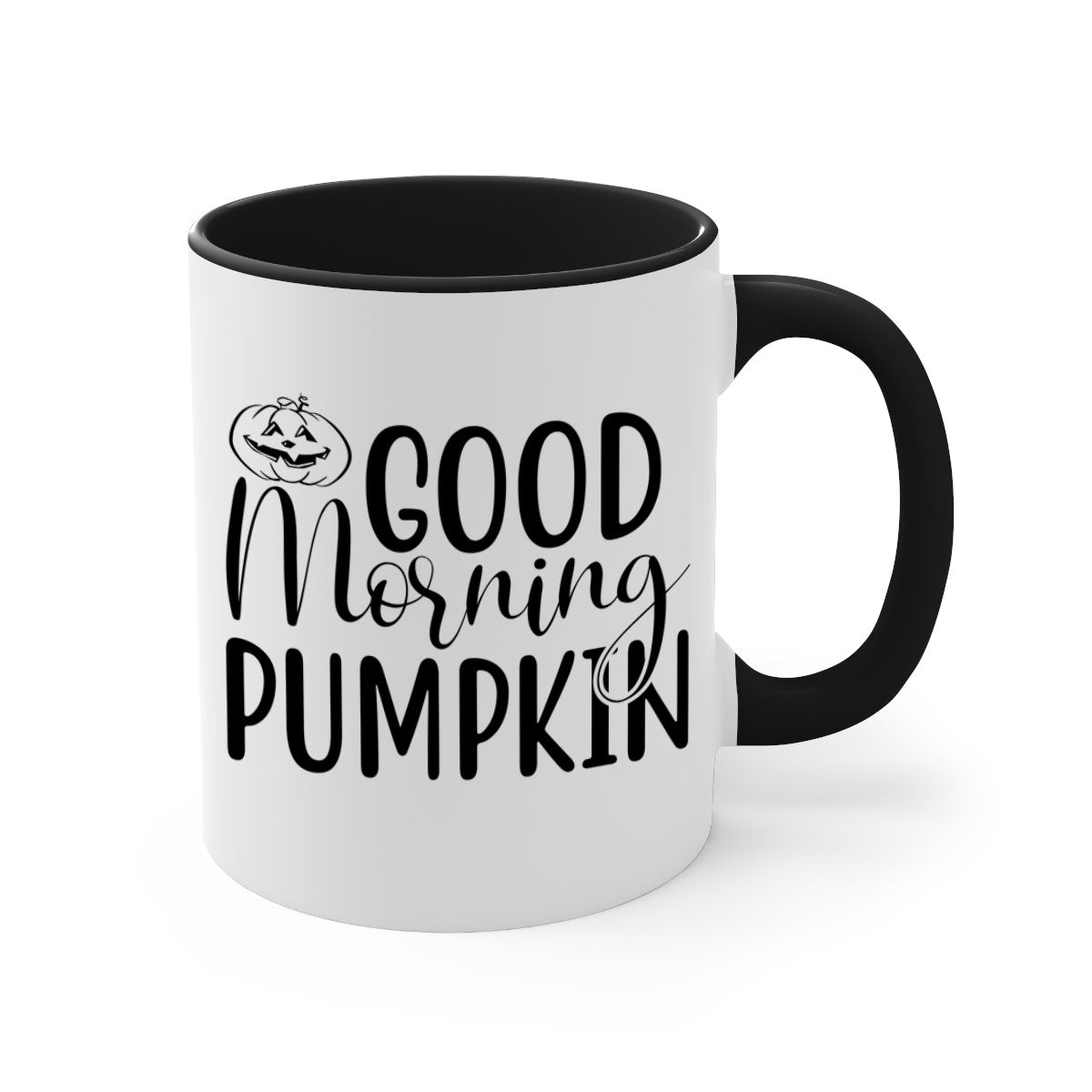 Good Morning Pumpkin 207# Mug with a glossy finish, featuring a colored handle and interior, available in five vibrant colors.