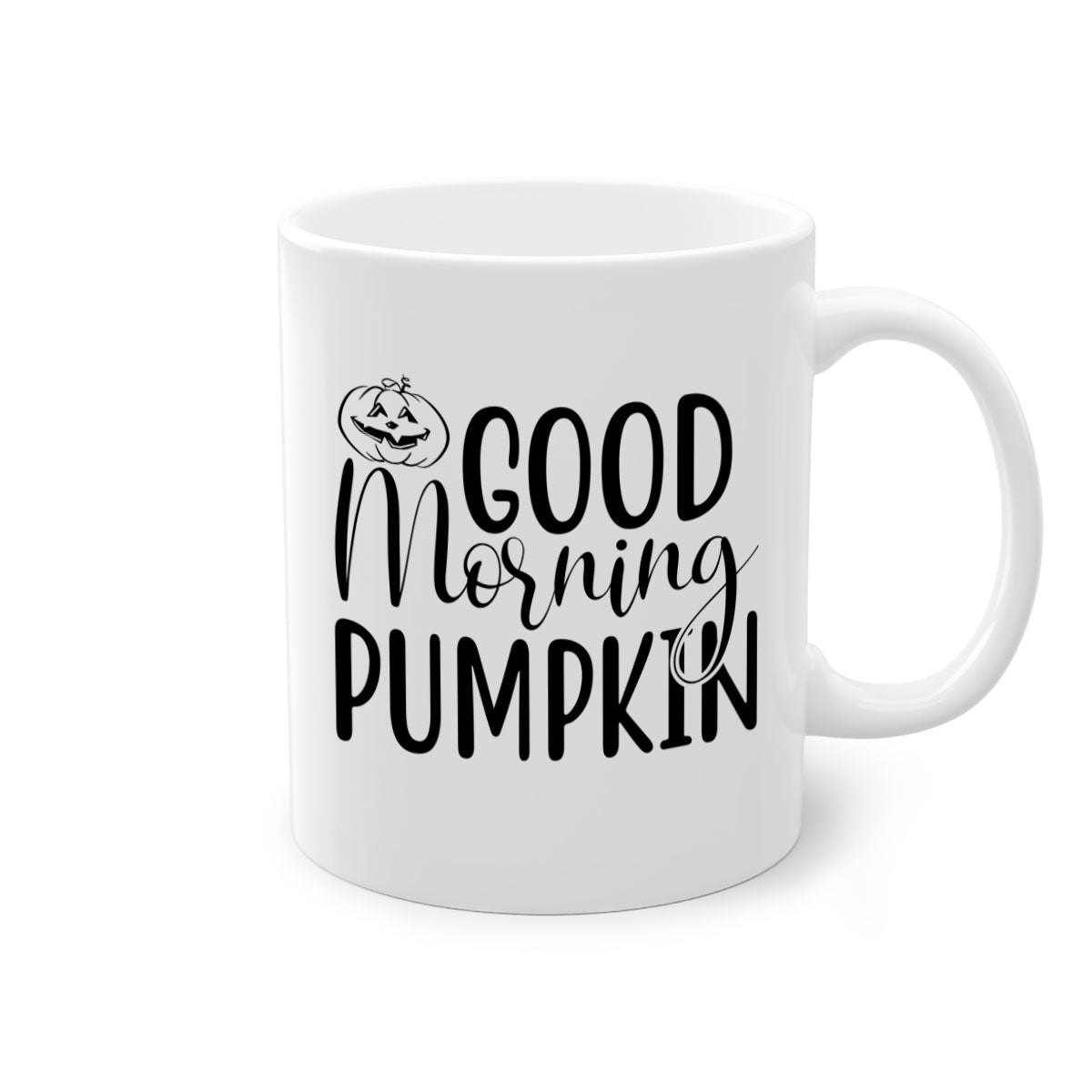 Good Morning Pumpkin 207# Mug with a glossy finish, featuring a colored handle and interior, available in five vibrant colors.