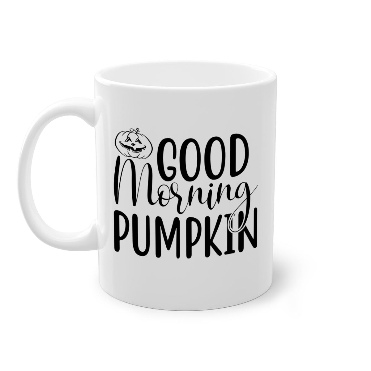 Good Morning Pumpkin 207# Mug with a glossy finish, featuring a colored handle and interior, available in five vibrant colors.