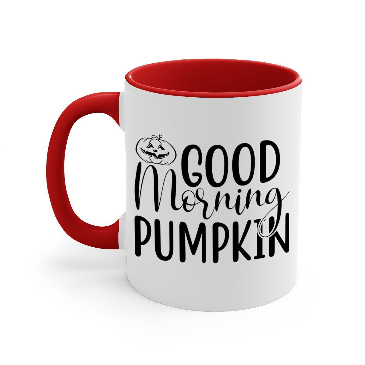 Good Morning Pumpkin 207# Mug with a glossy finish, featuring a colored handle and interior, available in five vibrant colors.