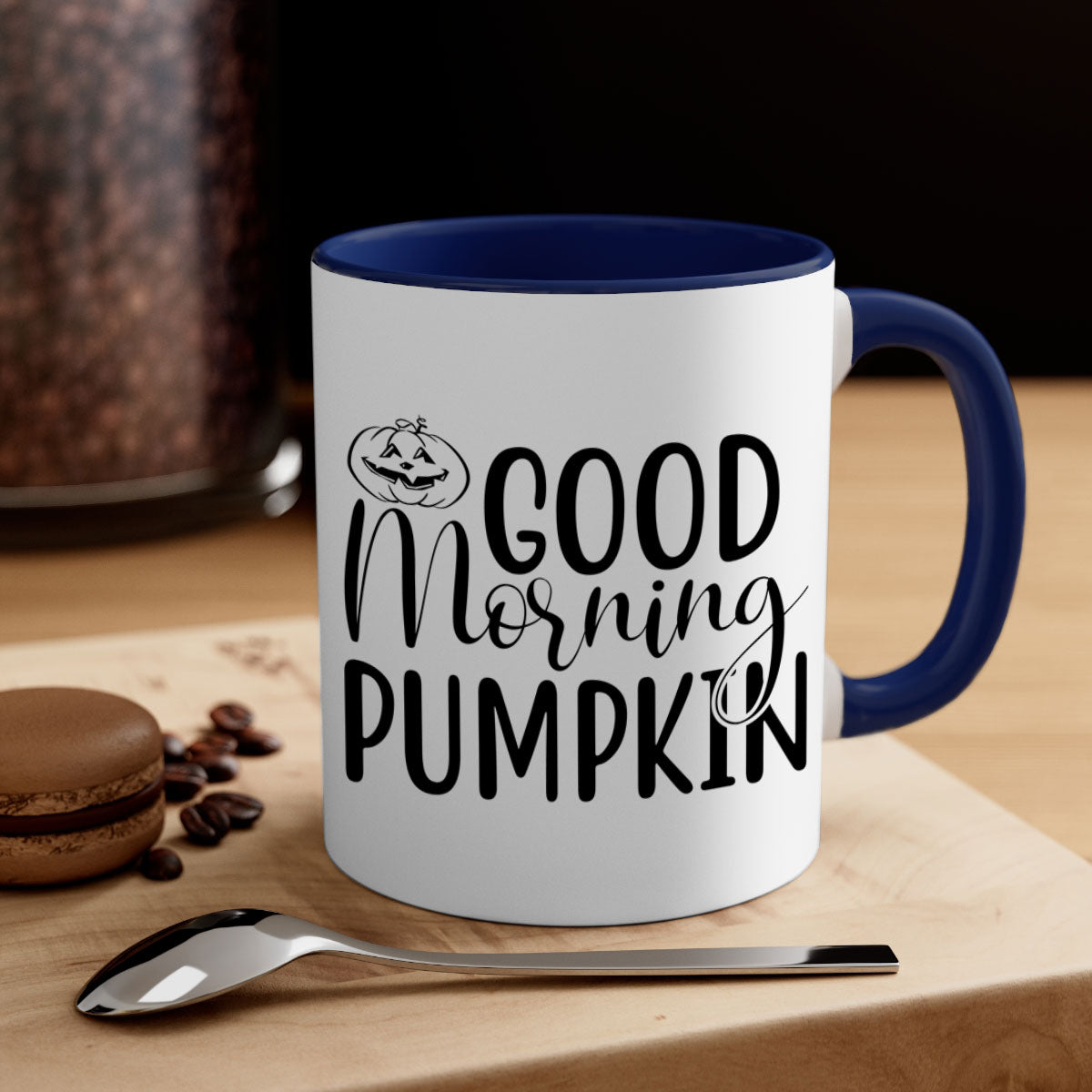 Good Morning Pumpkin 207# Mug with a glossy finish, featuring a colored handle and interior, available in five vibrant colors.