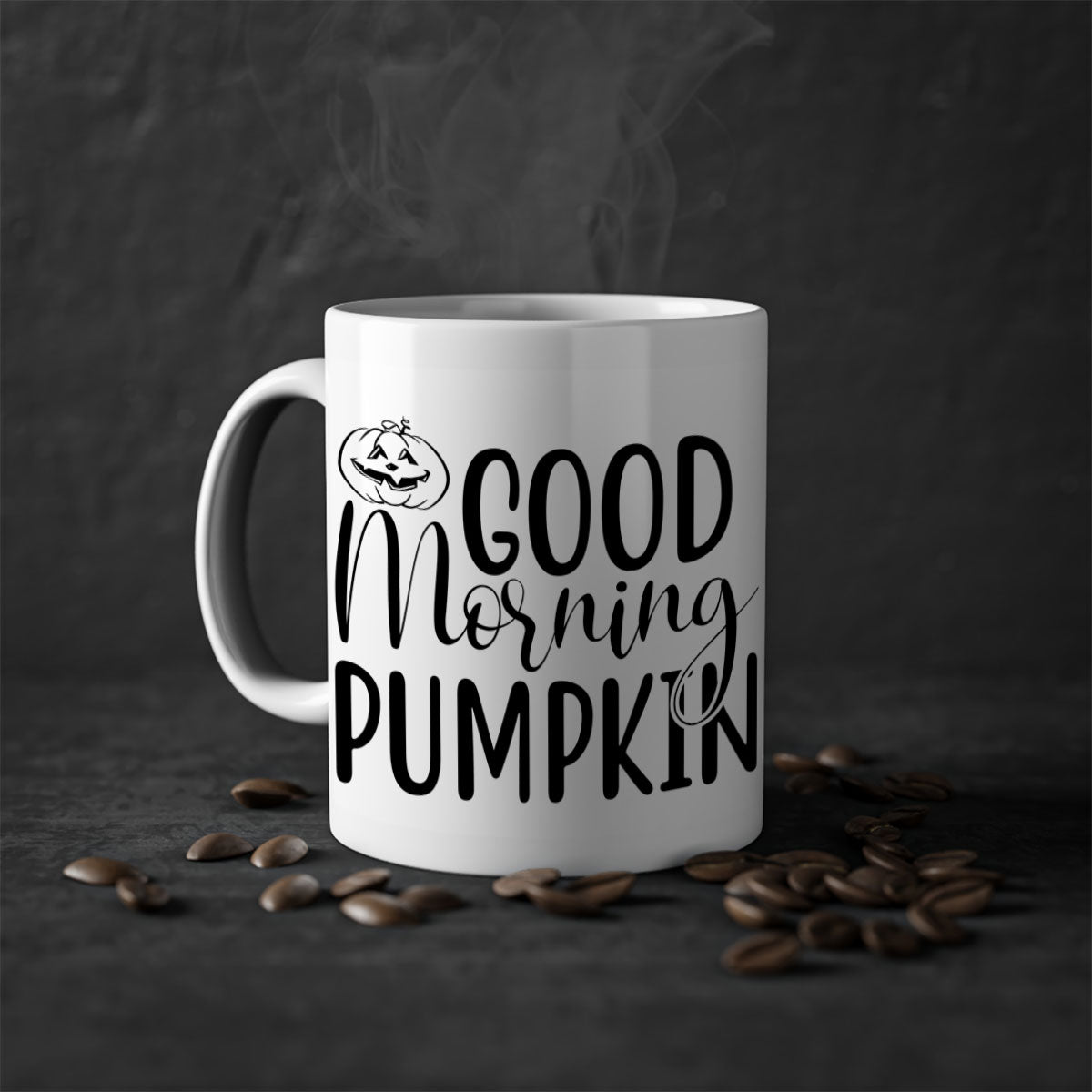 Good Morning Pumpkin 207# Mug with a glossy finish, featuring a colored handle and interior, available in five vibrant colors.