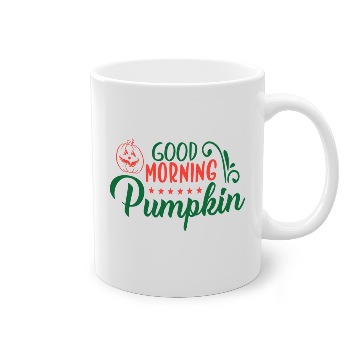 Good Morning Pumpkin 208# Mug with colorful handle and glossy finish, available in multiple colors and sizes.