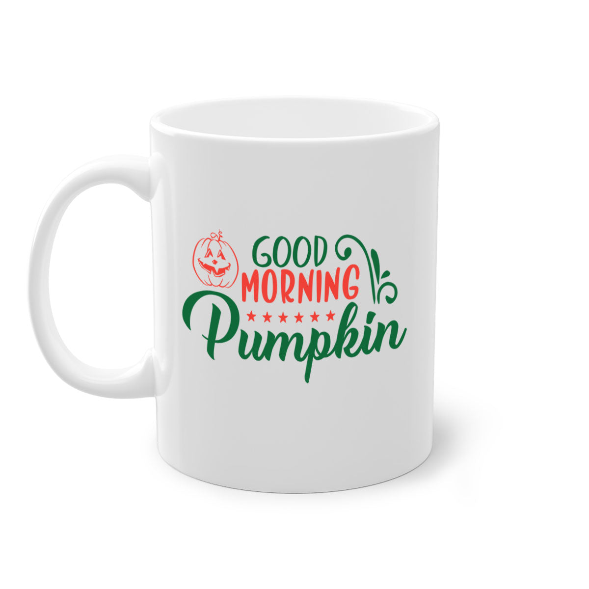 Good Morning Pumpkin 208# Mug with colorful handle and glossy finish, available in multiple colors and sizes.