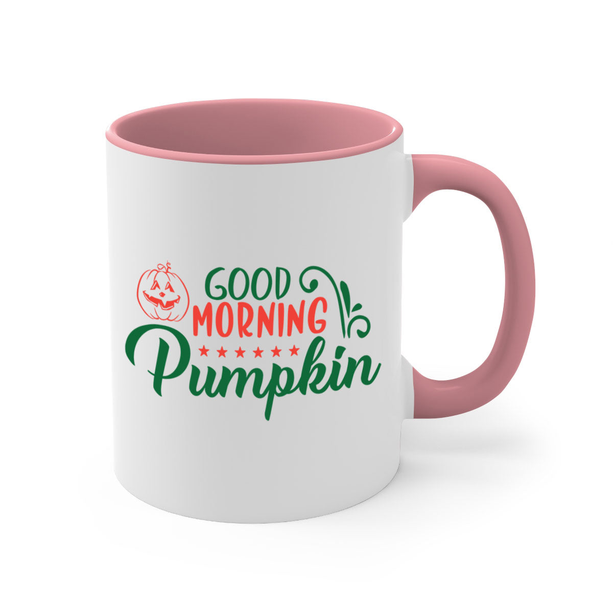 Good Morning Pumpkin 208# Mug with colorful handle and glossy finish, available in multiple colors and sizes.
