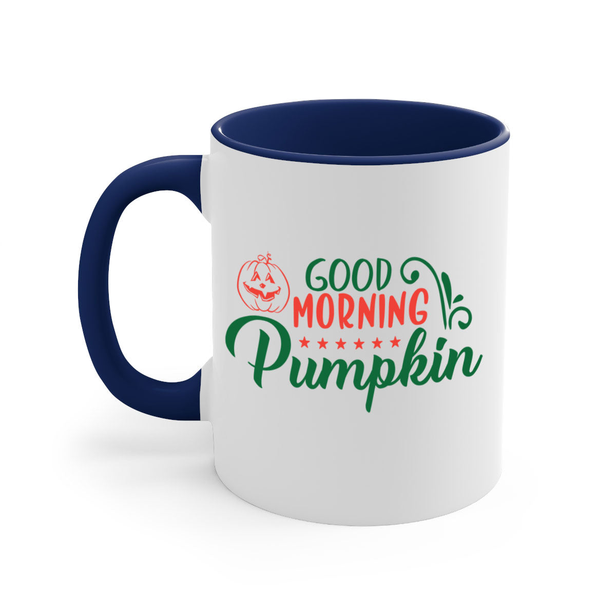 Good Morning Pumpkin 208# Mug with colorful handle and glossy finish, available in multiple colors and sizes.