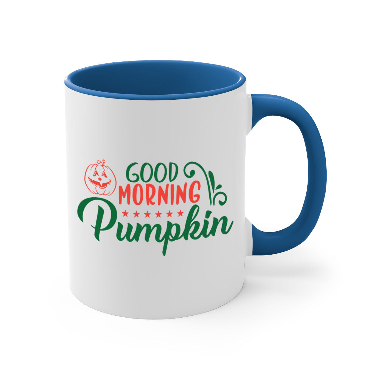 Good Morning Pumpkin 208# Mug with colorful handle and glossy finish, available in multiple colors and sizes.