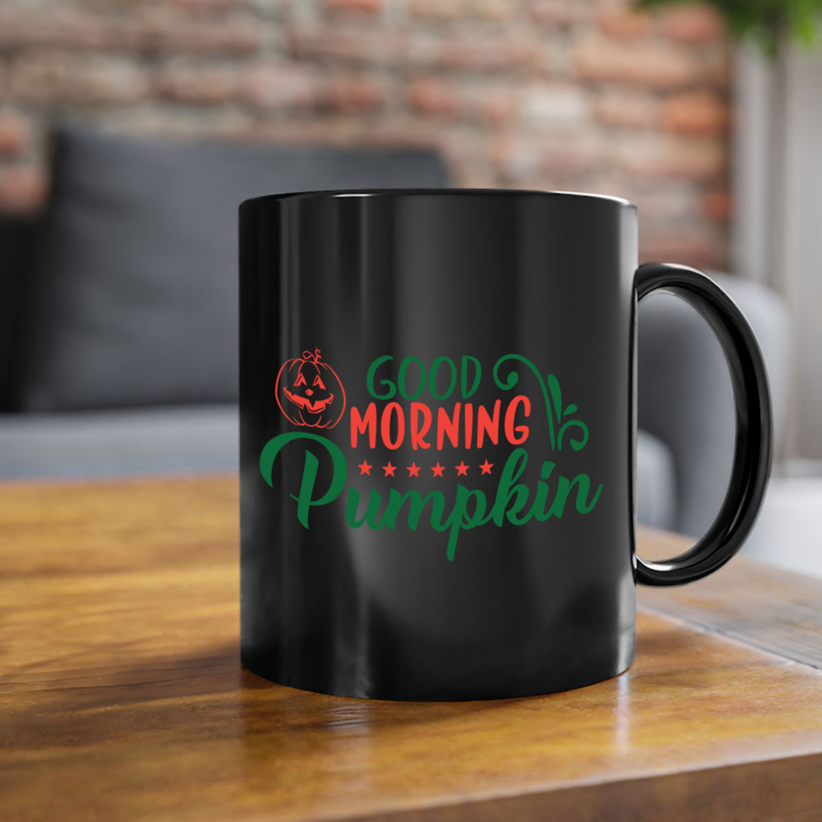 Good Morning Pumpkin 208# Mug with colorful handle and glossy finish, available in multiple colors and sizes.