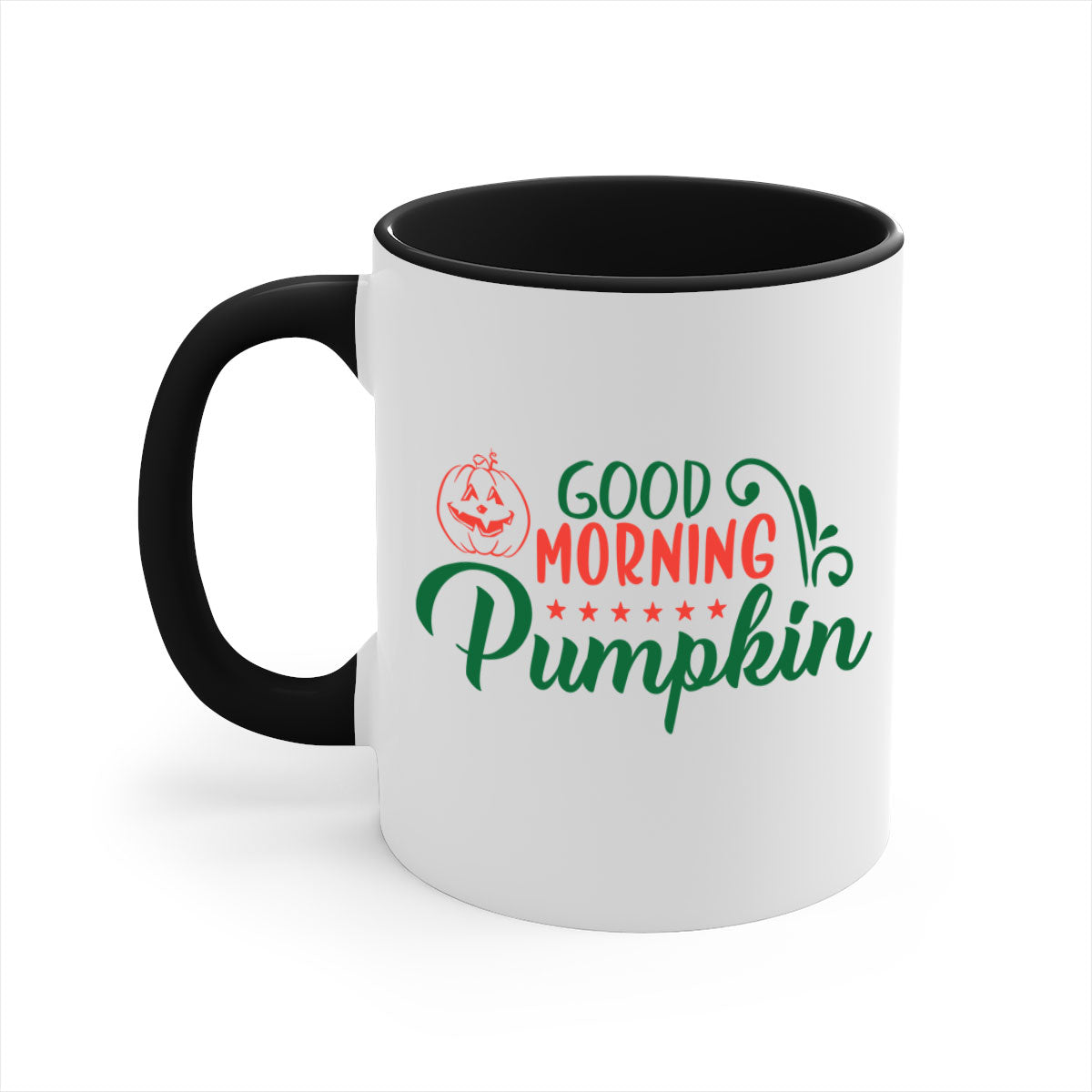 Good Morning Pumpkin 208# Mug with colorful handle and glossy finish, available in multiple colors and sizes.