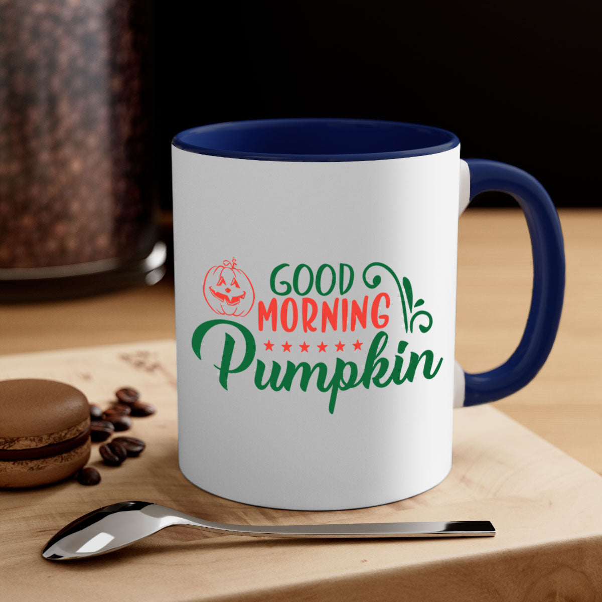 Good Morning Pumpkin 208# Mug with colorful handle and glossy finish, available in multiple colors and sizes.