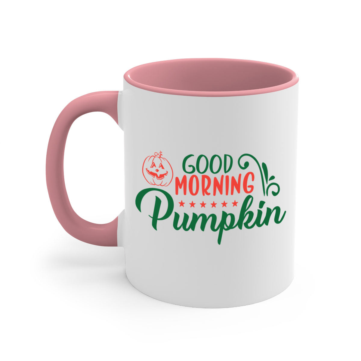 Good Morning Pumpkin 208# Mug with colorful handle and glossy finish, available in multiple colors and sizes.