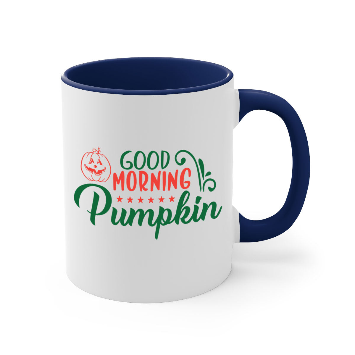 Good Morning Pumpkin 208# Mug with colorful handle and glossy finish, available in multiple colors and sizes.