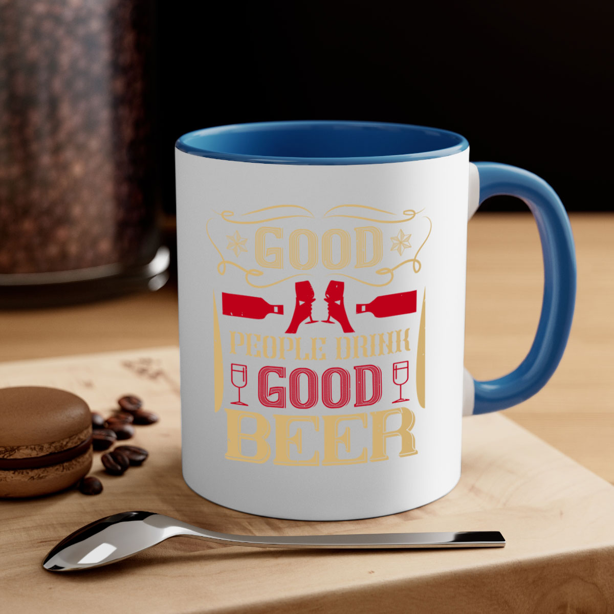 Good People Drink Good Beer 54# Mug with colorful handle and glossy finish, available in multiple colors and sizes.