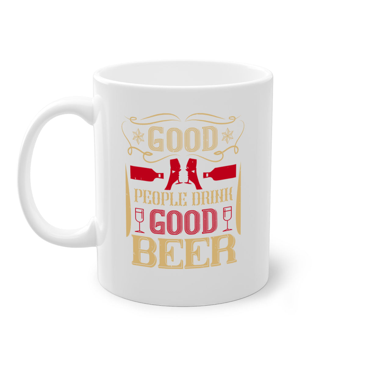 Good People Drink Good Beer 54# Mug with colorful handle and glossy finish, available in multiple colors and sizes.