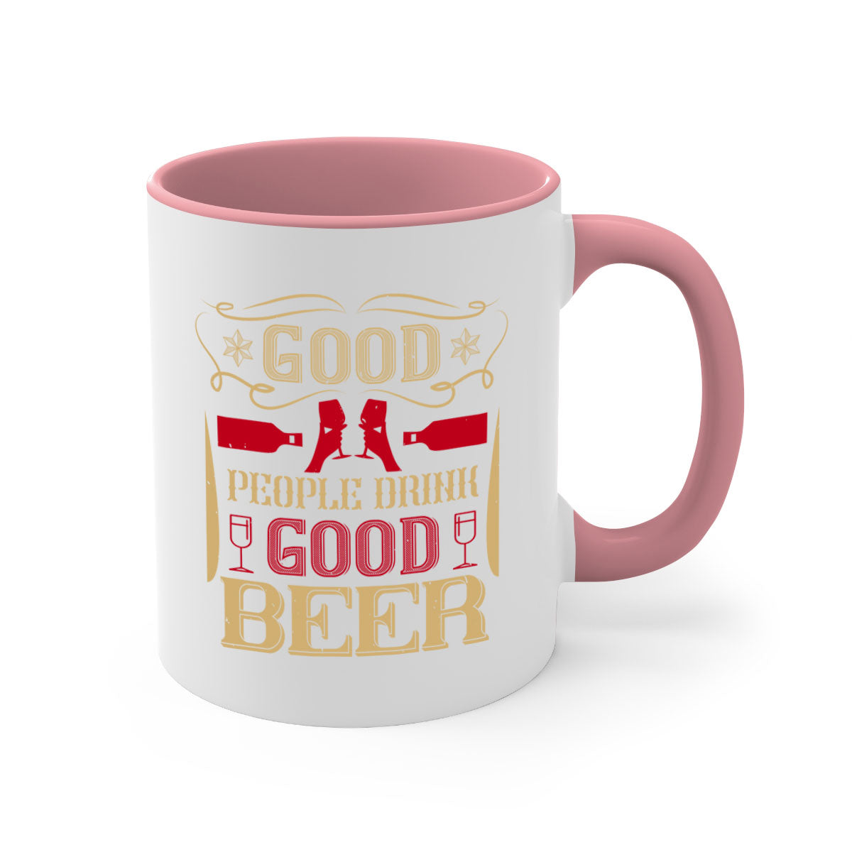 Good People Drink Good Beer 54# Mug with colorful handle and glossy finish, available in multiple colors and sizes.