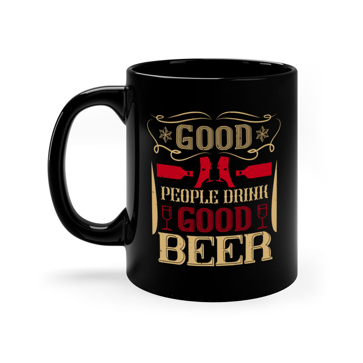 Good People Drink Good Beer 54# Mug with colorful handle and glossy finish, available in multiple colors and sizes.