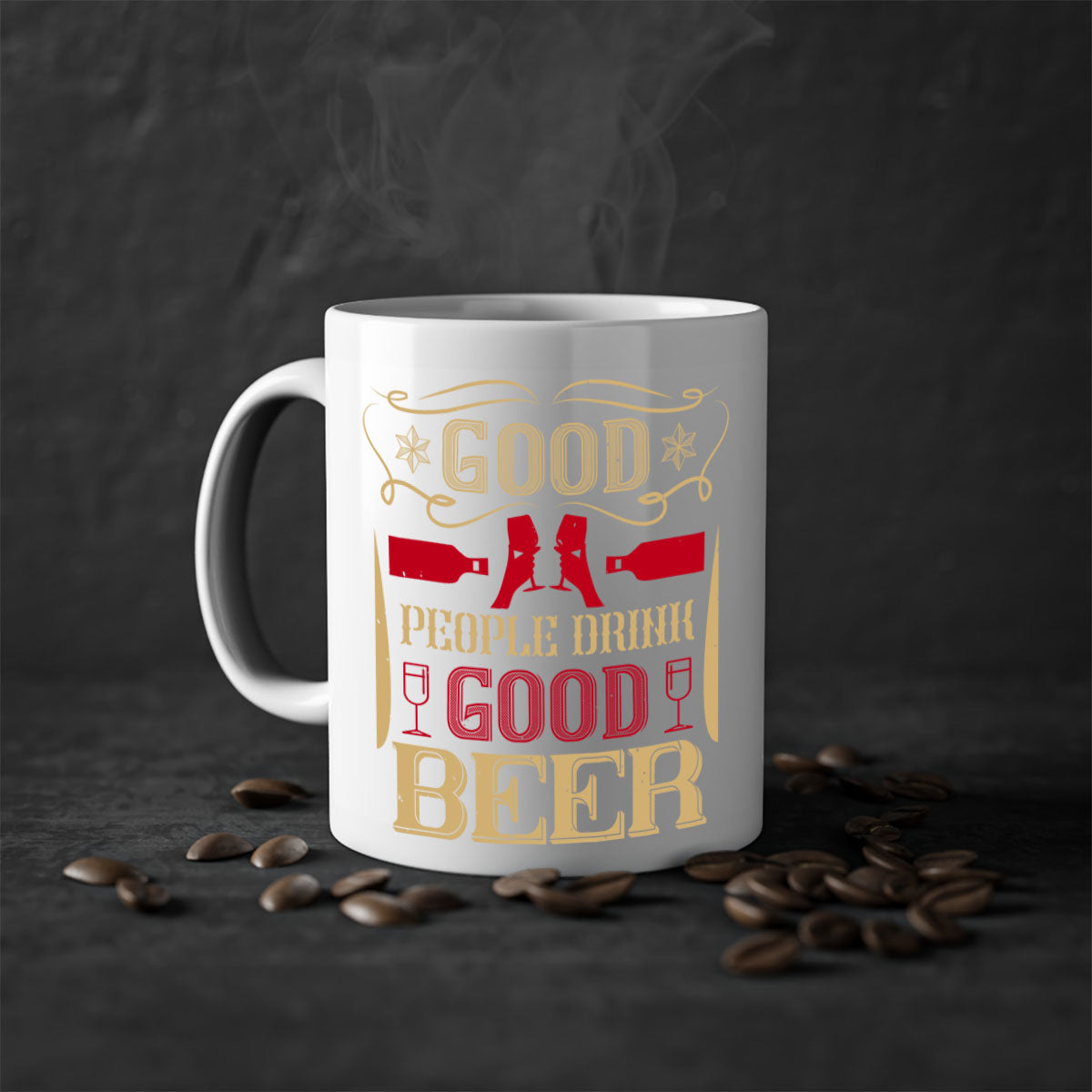 Good People Drink Good Beer 54# Mug with colorful handle and glossy finish, available in multiple colors and sizes.