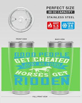Good People Get Cheated tumbler in stainless steel with a stylish design, perfect for hot and cold beverages.