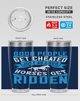 Good People Get Cheated tumbler in stainless steel with a stylish design, perfect for hot and cold beverages.