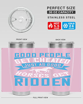 Good People Get Cheated tumbler in stainless steel with a stylish design, perfect for hot and cold beverages.