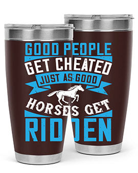 Good People Get Cheated tumbler in stainless steel with a stylish design, perfect for hot and cold beverages.