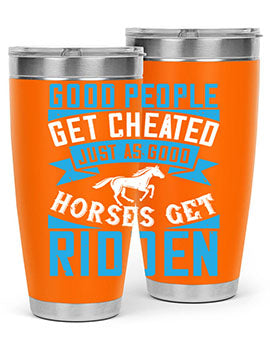 Good People Get Cheated tumbler in stainless steel with a stylish design, perfect for hot and cold beverages.