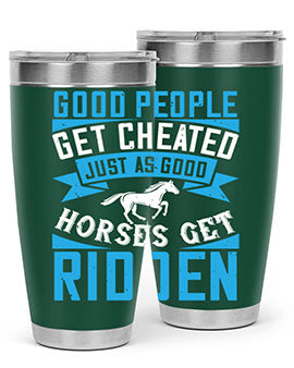 Good People Get Cheated tumbler in stainless steel with a stylish design, perfect for hot and cold beverages.