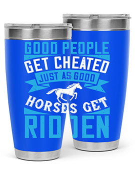 Good People Get Cheated tumbler in stainless steel with a stylish design, perfect for hot and cold beverages.