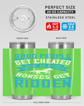 Good People Get Cheated tumbler in stainless steel with a stylish design, perfect for hot and cold beverages.