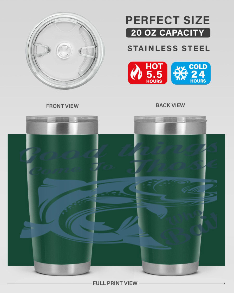 Good Things 127# Fishing Tumbler in stainless steel with a drink-thru lid, showcasing its double wall vacuum insulation.