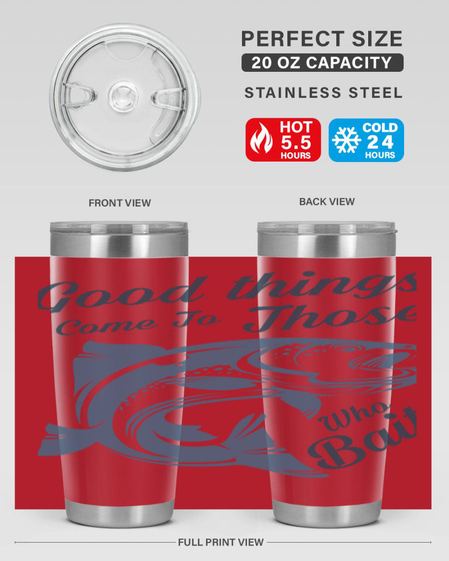 Good Things 127# Fishing Tumbler in stainless steel with a drink-thru lid, showcasing its double wall vacuum insulation.