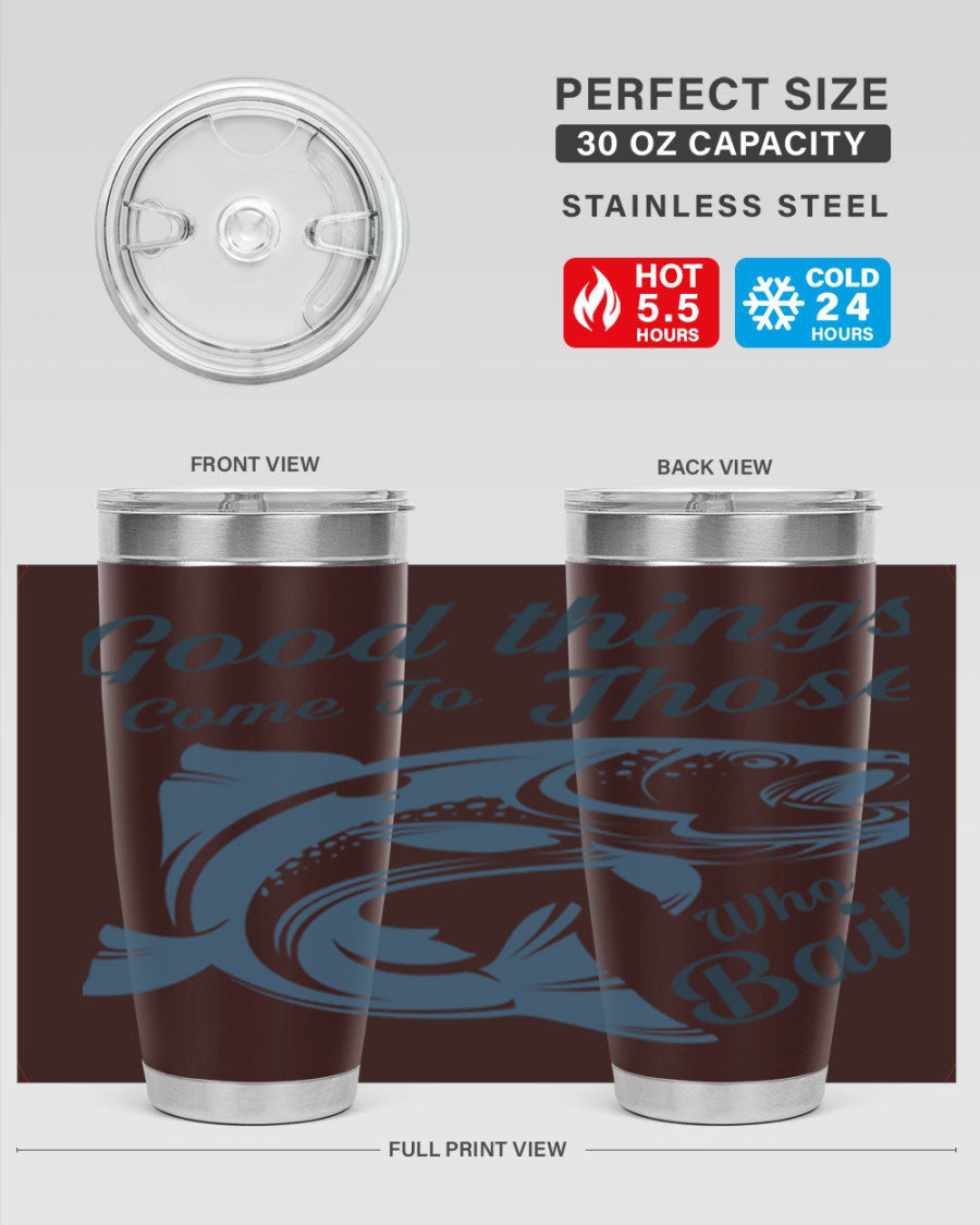 Good Things 127# Fishing Tumbler in stainless steel with a drink-thru lid, showcasing its double wall vacuum insulation.