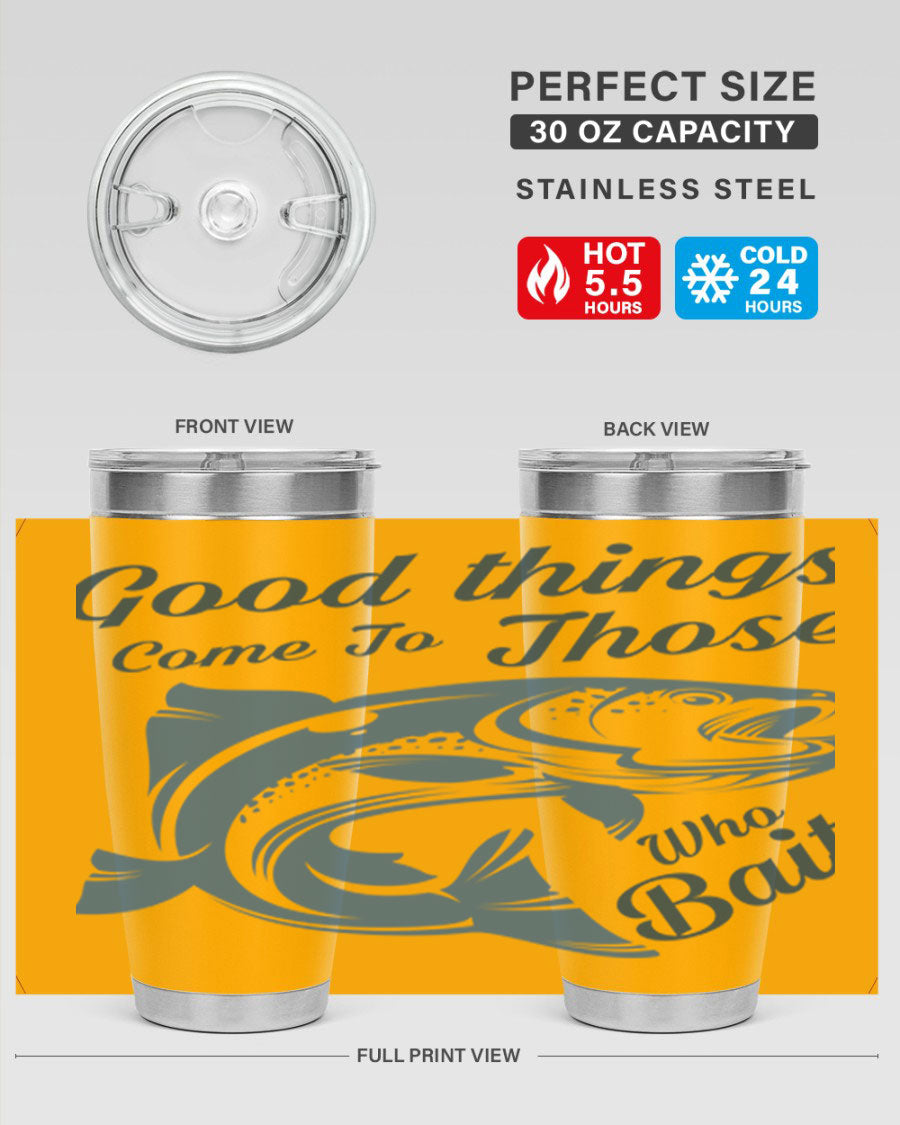 Good Things 127# Fishing Tumbler in stainless steel with a drink-thru lid, showcasing its double wall vacuum insulation.