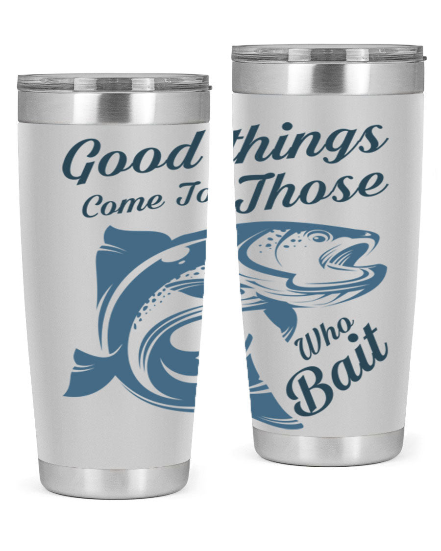 Good Things 127# Fishing Tumbler in stainless steel with a drink-thru lid, showcasing its double wall vacuum insulation.