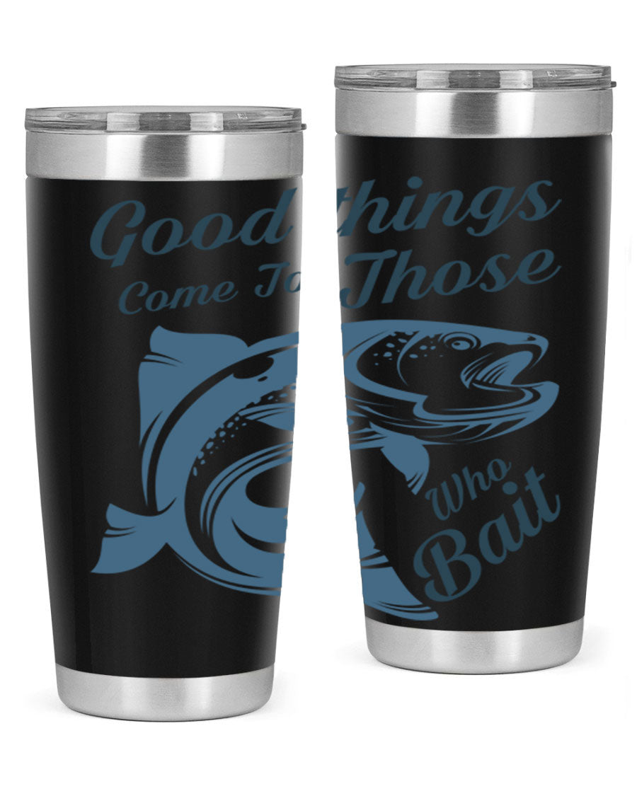 Good Things 127# Fishing Tumbler in stainless steel with a drink-thru lid, showcasing its double wall vacuum insulation.
