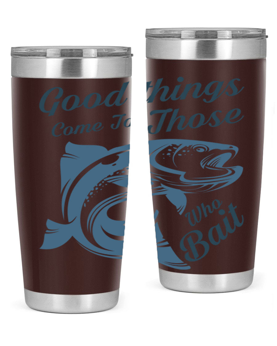 Good Things 127# Fishing Tumbler in stainless steel with a drink-thru lid, showcasing its double wall vacuum insulation.