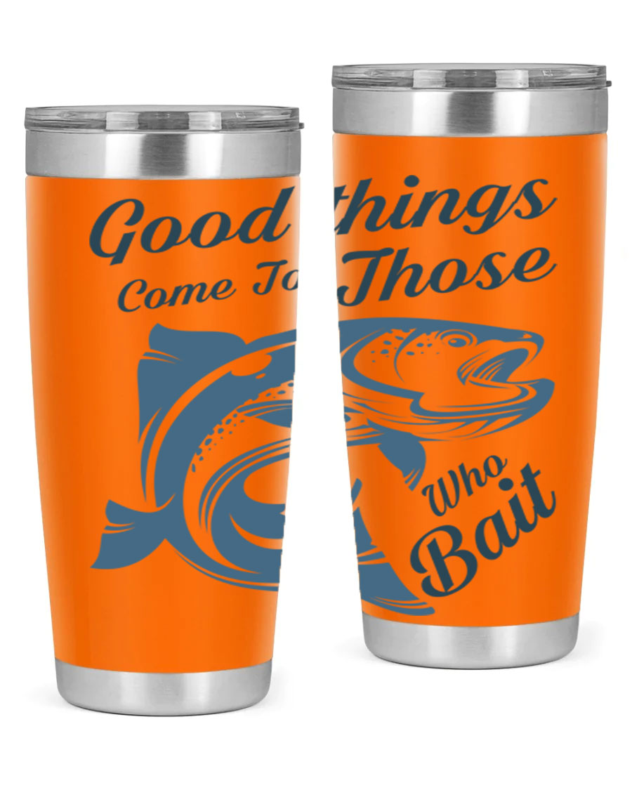 Good Things 127# Fishing Tumbler in stainless steel with a drink-thru lid, showcasing its double wall vacuum insulation.