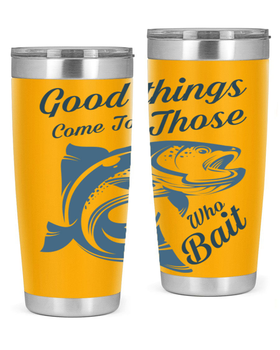Good Things 127# Fishing Tumbler in stainless steel with a drink-thru lid, showcasing its double wall vacuum insulation.